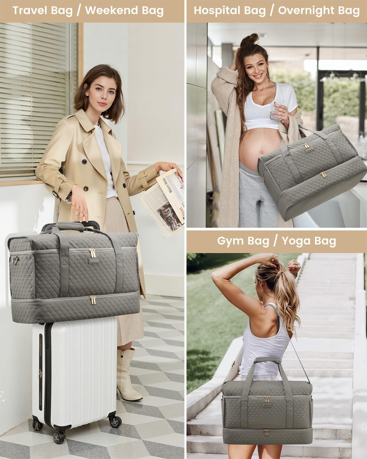 Large Travel Duffle Bag, Weekender Bags for Women With Shoe Compartment, Overnight Hospital Bag For Women Labor Delivery, Carry on Bag Personal Item Travel Bag, Yoga Gym Duffel Bag