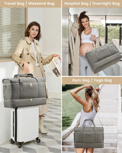 Large Travel Duffle Bag, Weekender Bags for Women With Shoe Compartment, Overnight Hospital Bag For Women Labor Delivery, Carry on Bag Personal Item Travel Bag, Yoga Gym Duffel Bag