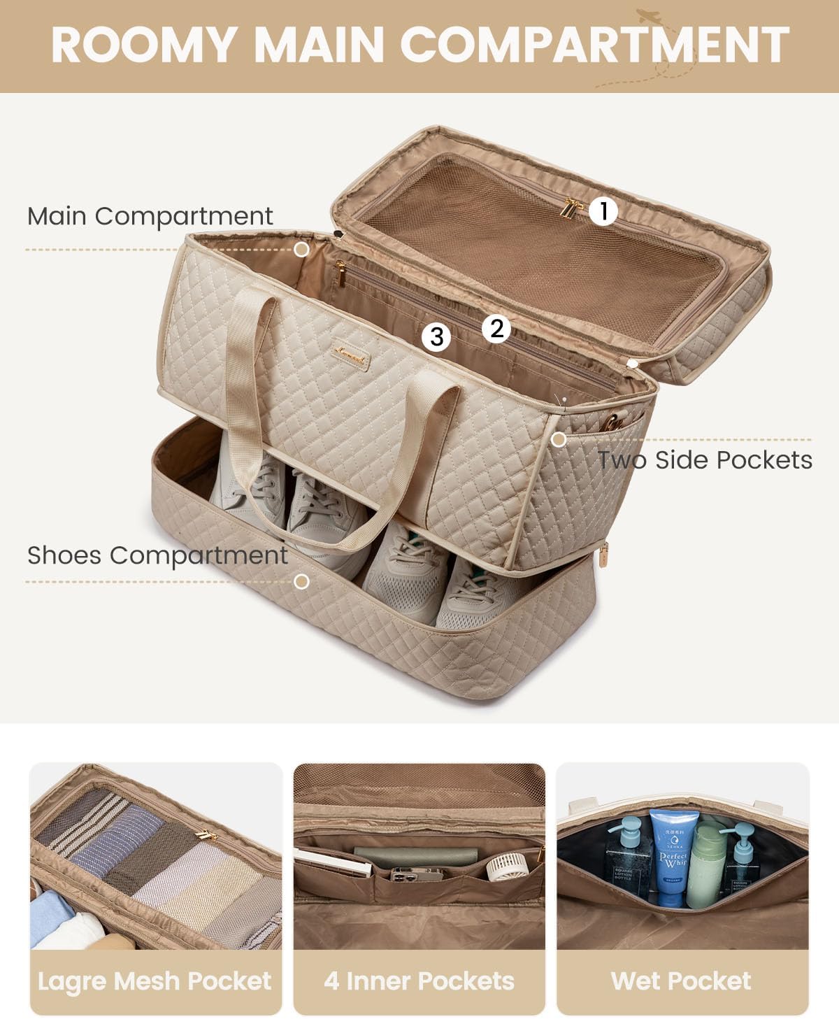 Large Travel Duffle Bag, Weekender Bags for Women With Shoe Compartment, Overnight Hospital Bag For Women Labor Delivery, Carry on Bag Personal Item Travel Bag, Yoga Gym Duffel Bag