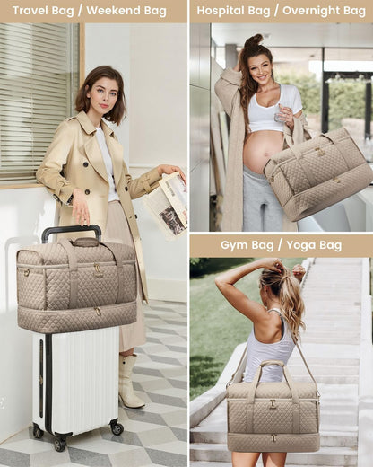 Large Travel Duffle Bag, Weekender Bags for Women With Shoe Compartment, Overnight Hospital Bag For Women Labor Delivery, Carry on Bag Personal Item Travel Bag, Yoga Gym Duffel Bag