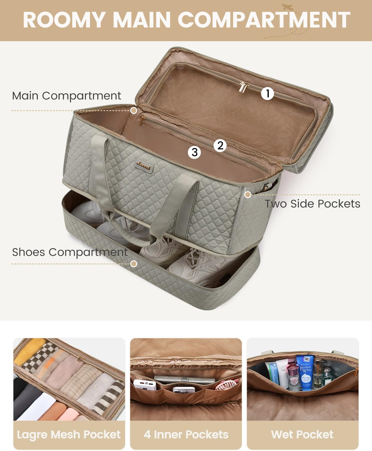 Large Travel Duffle Bag, Weekender Bags for Women With Shoe Compartment, Overnight Hospital Bag For Women Labor Delivery, Carry on Bag Personal Item Travel Bag, Yoga Gym Duffel Bag