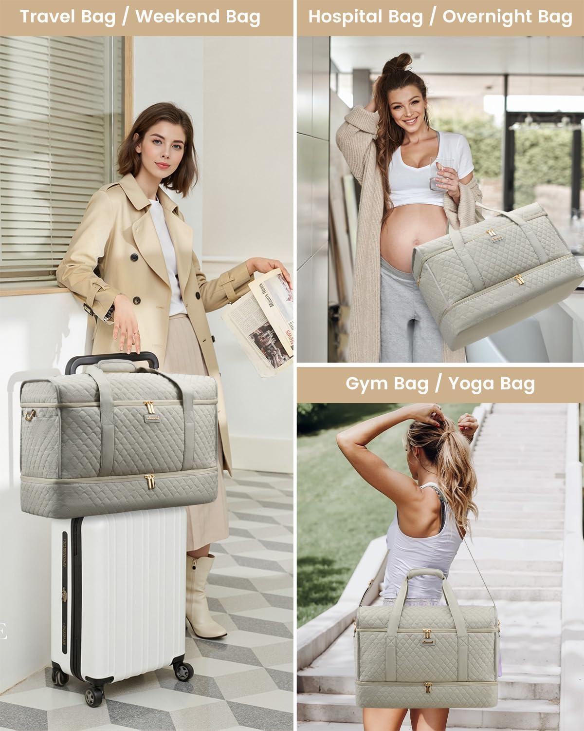 Large Travel Duffle Bag, Weekender Bags for Women With Shoe Compartment, Overnight Hospital Bag For Women Labor Delivery, Carry on Bag Personal Item Travel Bag, Yoga Gym Duffel Bag