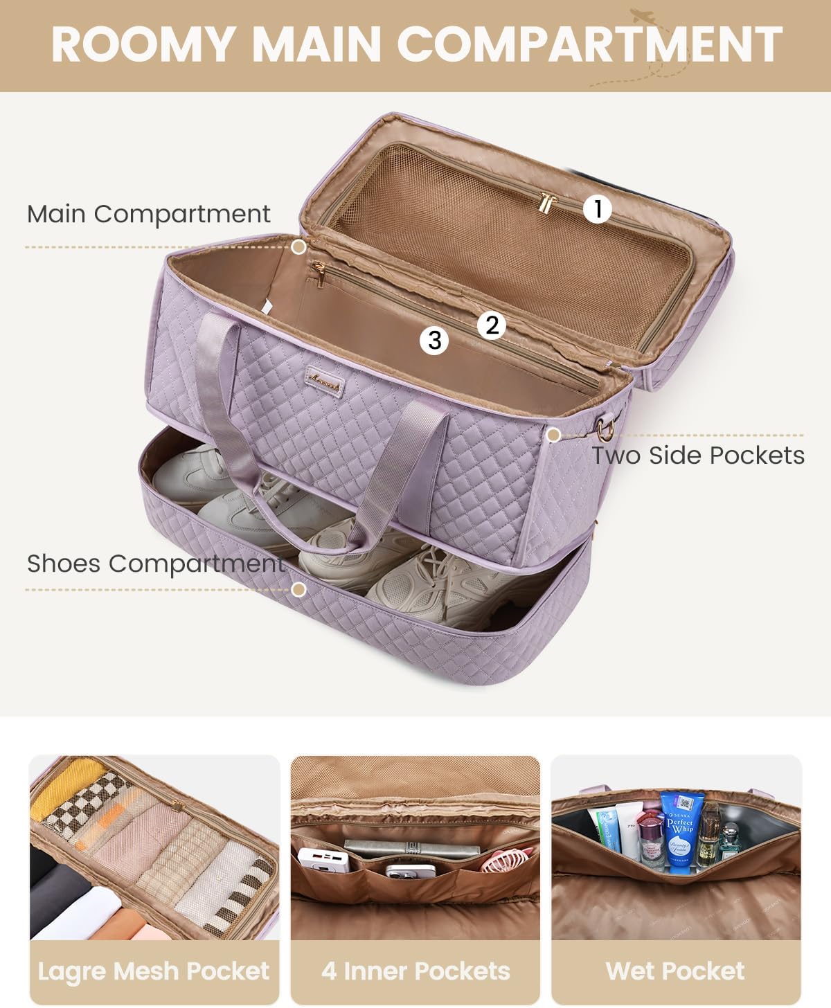 Large Travel Duffle Bag, Weekender Bags for Women With Shoe Compartment, Overnight Hospital Bag For Women Labor Delivery, Carry on Bag Personal Item Travel Bag, Yoga Gym Duffel Bag