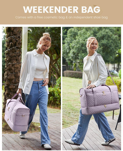 Large Travel Duffle Bag, Weekender Bags for Women With Shoe Compartment, Overnight Hospital Bag For Women Labor Delivery, Carry on Bag Personal Item Travel Bag, Yoga Gym Duffel Bag