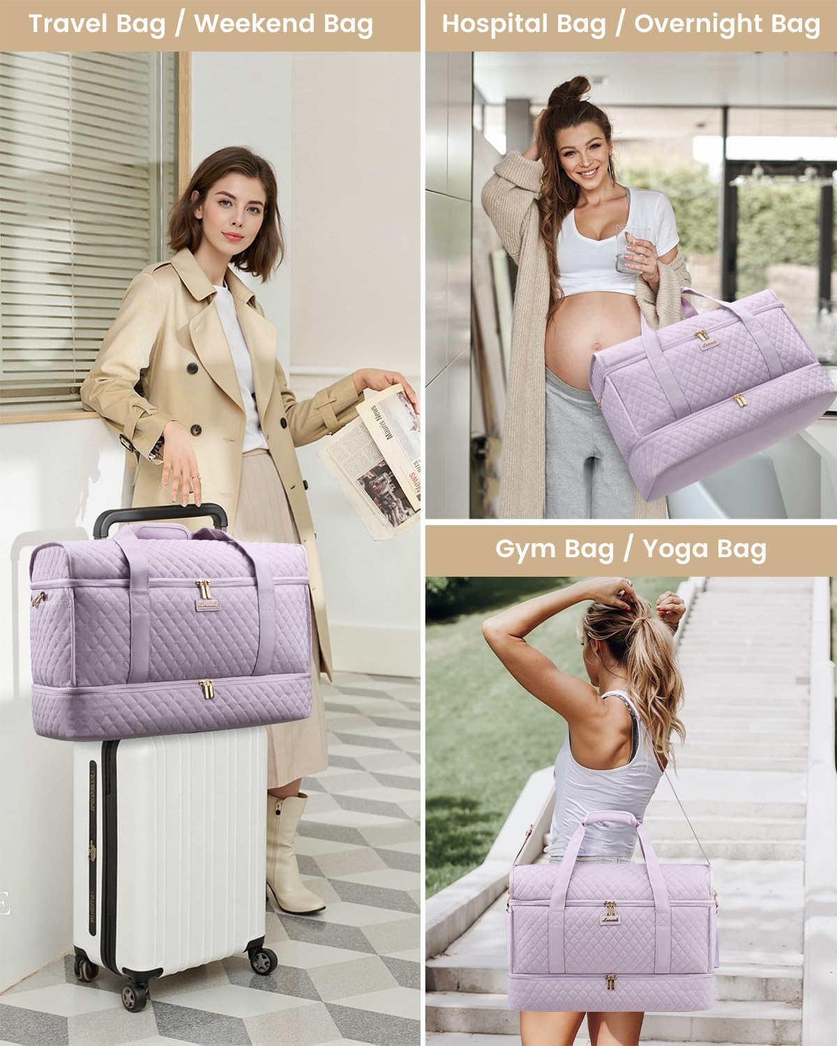 Large Travel Duffle Bag, Weekender Bags for Women With Shoe Compartment, Overnight Hospital Bag For Women Labor Delivery, Carry on Bag Personal Item Travel Bag, Yoga Gym Duffel Bag