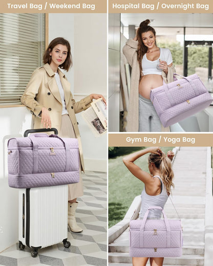 Large Travel Duffle Bag, Weekender Bags for Women With Shoe Compartment, Overnight Hospital Bag For Women Labor Delivery, Carry on Bag Personal Item Travel Bag, Yoga Gym Duffel Bag
