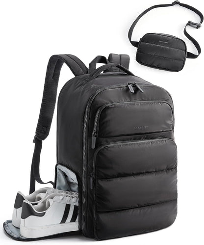 35L Travel Backpack for Women, 17.3" Carry-On Personal Item | Flight Approved, 180° Opening, Wet/Dry Pocket, Free Crossbody Bag, Shoe Compartment, Luggage Sleeve, Water Resistant