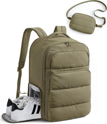35L Travel Backpack for Women, 17.3" Carry-On Personal Item | Flight Approved, 180° Opening, Wet/Dry Pocket, Free Crossbody Bag, Shoe Compartment, Luggage Sleeve, Water Resistant
