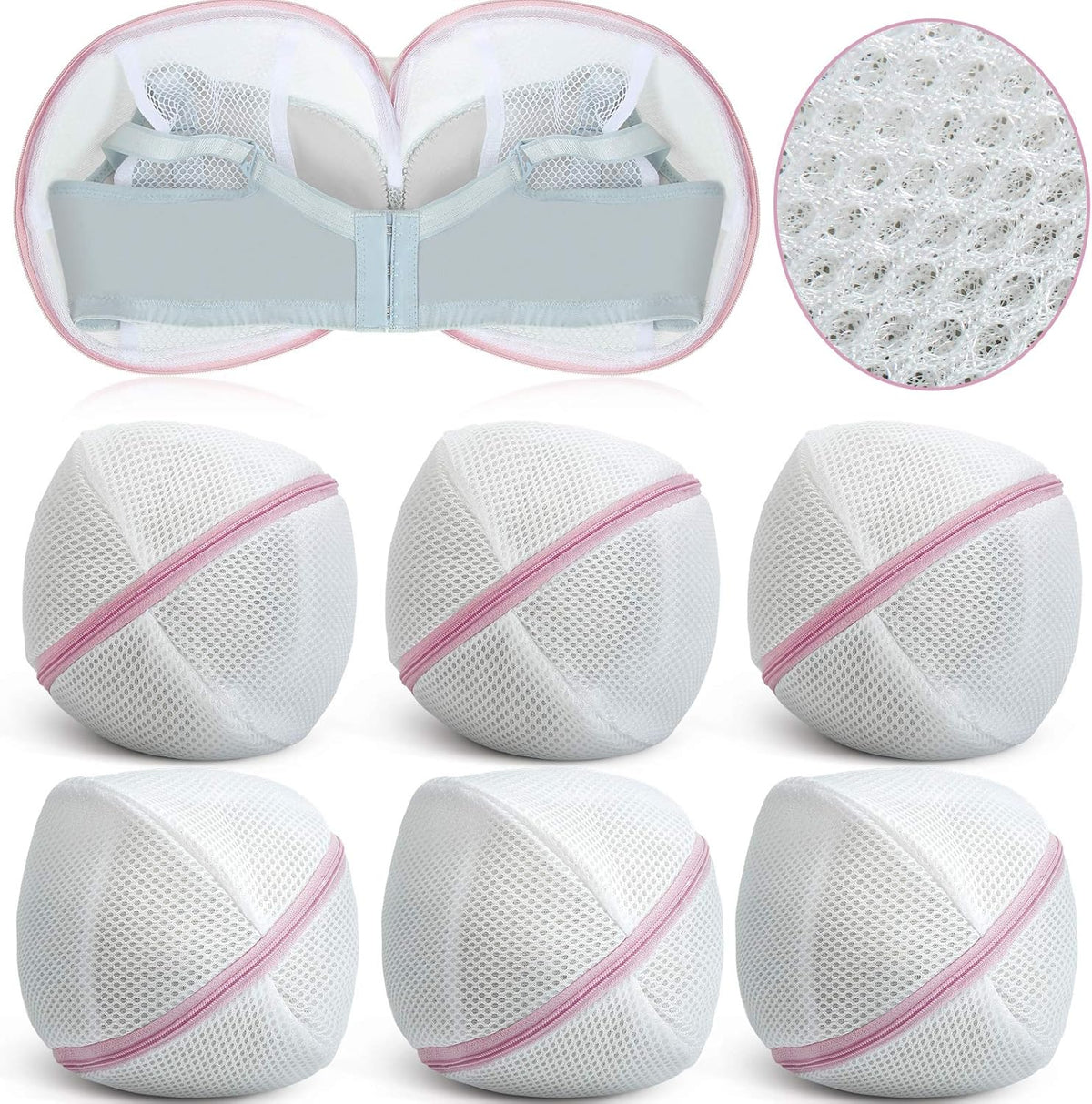 6 Pieces Bra Washing Bag for Laundry Mesh Wash Lingerie Underwear Brassiere Washing Bags with Zipper for Women Laundry Storage(7.87 Inch,Pink)