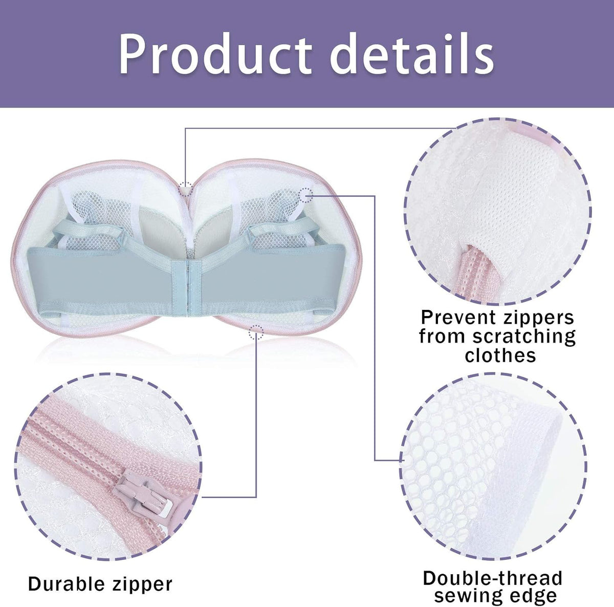 6 Pieces Bra Washing Bag for Laundry Mesh Wash Lingerie Underwear Brassiere Washing Bags with Zipper for Women Laundry Storage(7.87 Inch,Pink)