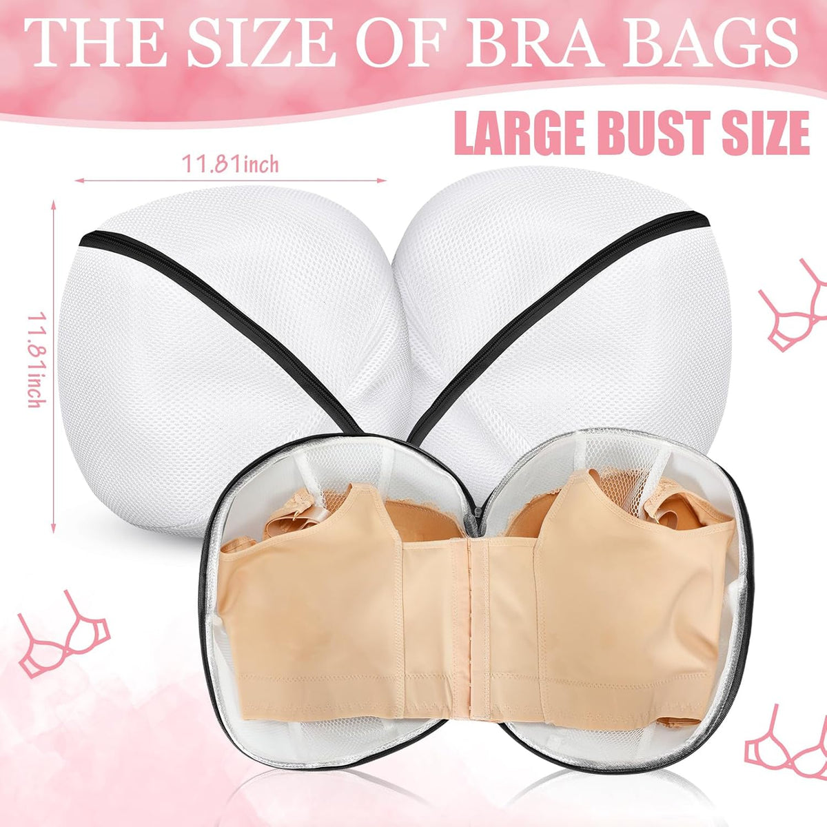 6 Pieces Bra Washing Bag for Laundry Mesh Wash Lingerie Underwear Brassiere Washing Bags with Zipper for Women Laundry Storage(7.87 Inch,Pink)