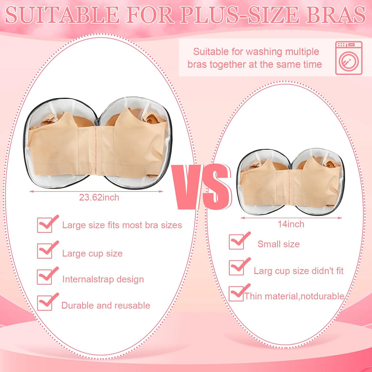 6 Pieces Bra Washing Bag for Laundry Mesh Wash Lingerie Underwear Brassiere Washing Bags with Zipper for Women Laundry Storage(7.87 Inch,Pink)