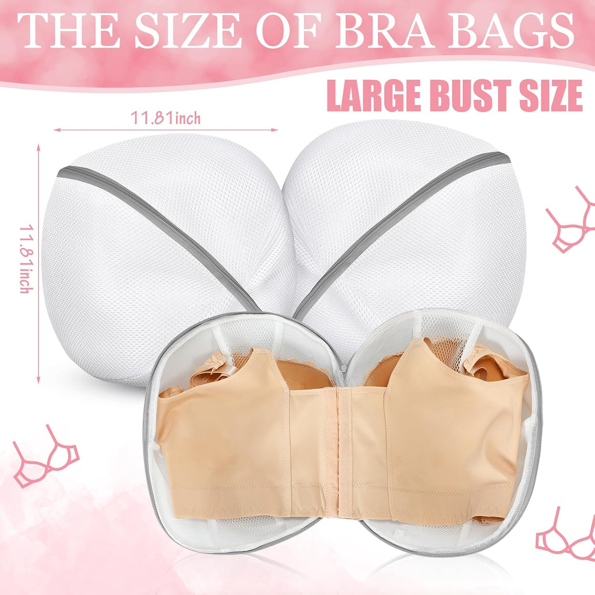 6 Pieces Bra Washing Bag for Laundry Mesh Wash Lingerie Underwear Brassiere Washing Bags with Zipper for Women Laundry Storage(7.87 Inch,Pink)