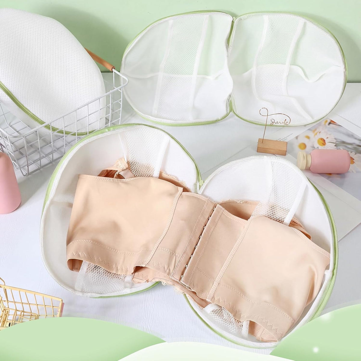 6 Pieces Bra Washing Bag for Laundry Mesh Wash Lingerie Underwear Brassiere Washing Bags with Zipper for Women Laundry Storage(7.87 Inch,Pink)