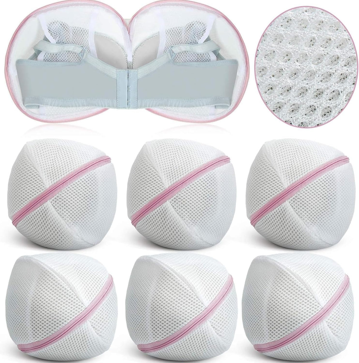 6 Pieces Bra Washing Bag for Laundry Mesh Wash Lingerie Underwear Brassiere Washing Bags with Zipper for Women Laundry Storage(7.87 Inch,Pink)