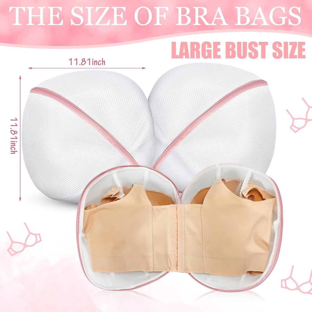 6 Pieces Bra Washing Bag for Laundry Mesh Wash Lingerie Underwear Brassiere Washing Bags with Zipper for Women Laundry Storage(7.87 Inch,Pink)