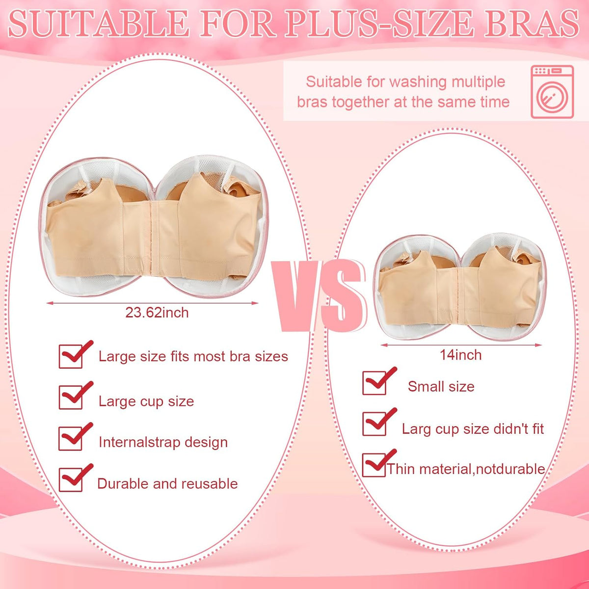 6 Pieces Bra Washing Bag for Laundry Mesh Wash Lingerie Underwear Brassiere Washing Bags with Zipper for Women Laundry Storage(7.87 Inch,Pink)