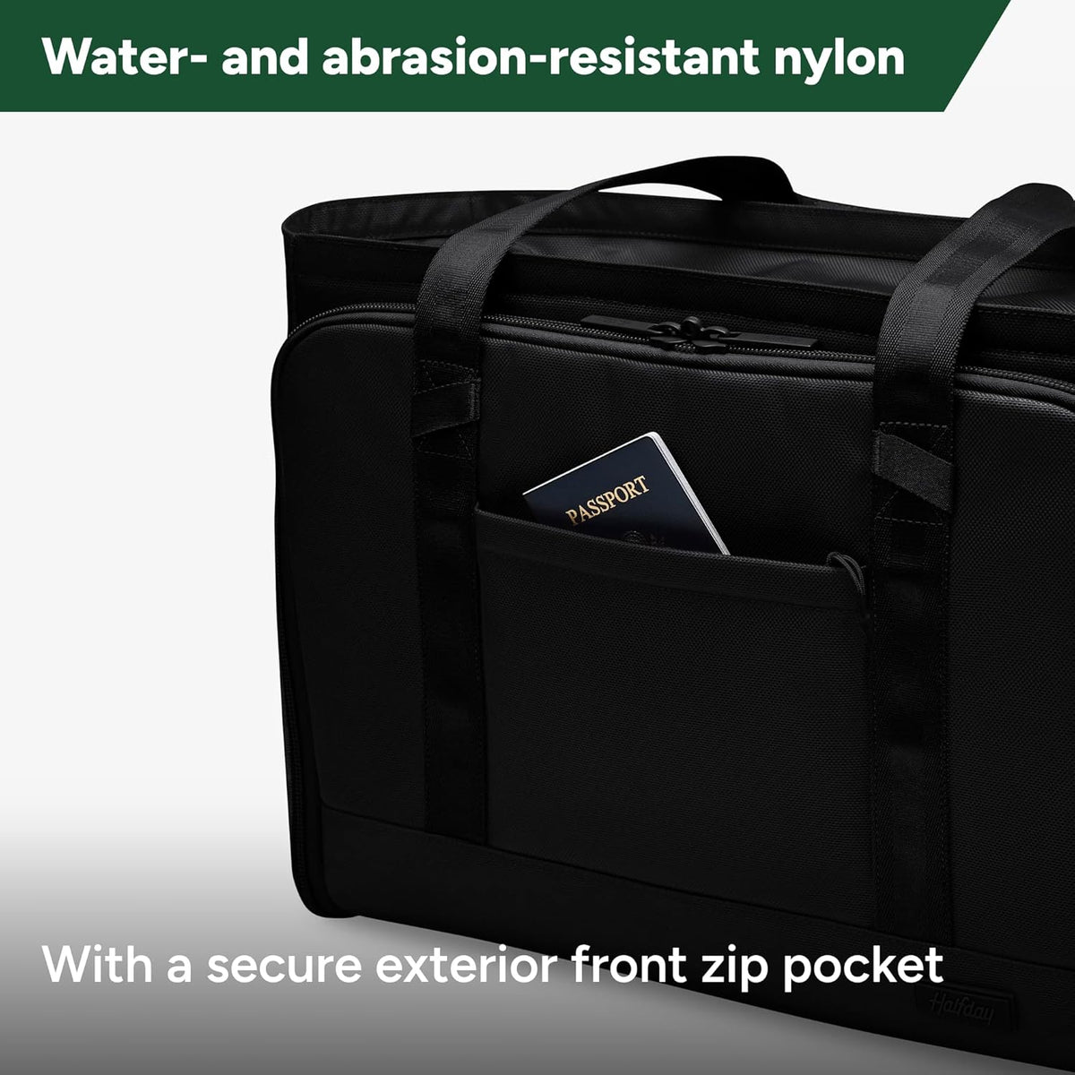 Halfday Convertible Garment Tote: 2-in-1 Travel Tote & Garment Bag, Carry-on for 1-2 Day Trips (16” Laptop Pocket, Shoe Compartments, Trolley Sleeve), Water-Resistant Ballistic Nylon, Jet