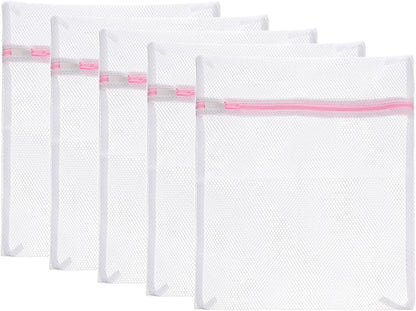 Mesh Laundry Bags, 5Pcs 9.1"x11.8" Mesh Wash Bag Travel Storage Organize Bags with Zipper for Delicate Clothing Laundry Stocking, Pink