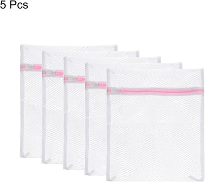Mesh Laundry Bags, 5Pcs 9.1"x11.8" Mesh Wash Bag Travel Storage Organize Bags with Zipper for Delicate Clothing Laundry Stocking, Pink