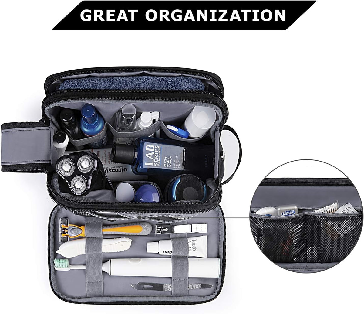 Toiletry Bag for Men, Travel Toiletry Organizer Dopp Kit Water-resistant Shaving Bag for Toiletries Accessories, Door Room Essentials, Black-medium