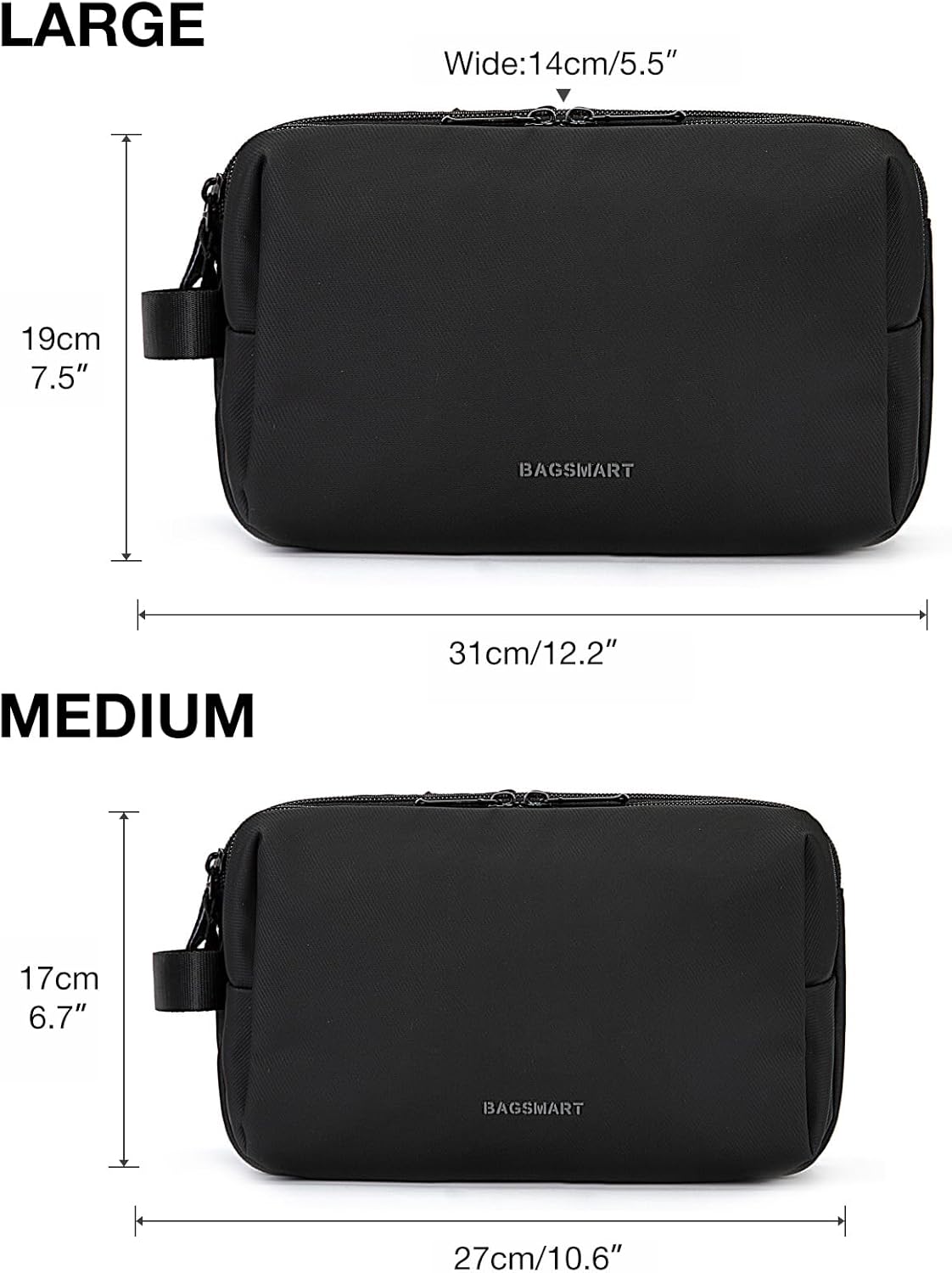 Toiletry Bag for Men, Travel Toiletry Organizer Dopp Kit Water-resistant Shaving Bag for Toiletries Accessories, Door Room Essentials, Black-medium