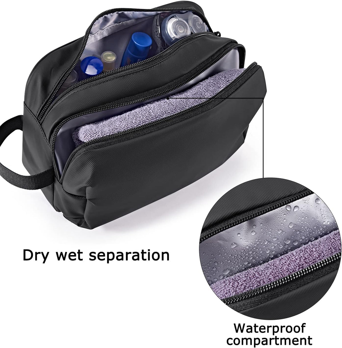 Toiletry Bag for Men, Travel Toiletry Organizer Dopp Kit Water-resistant Shaving Bag for Toiletries Accessories, Door Room Essentials, Black-medium