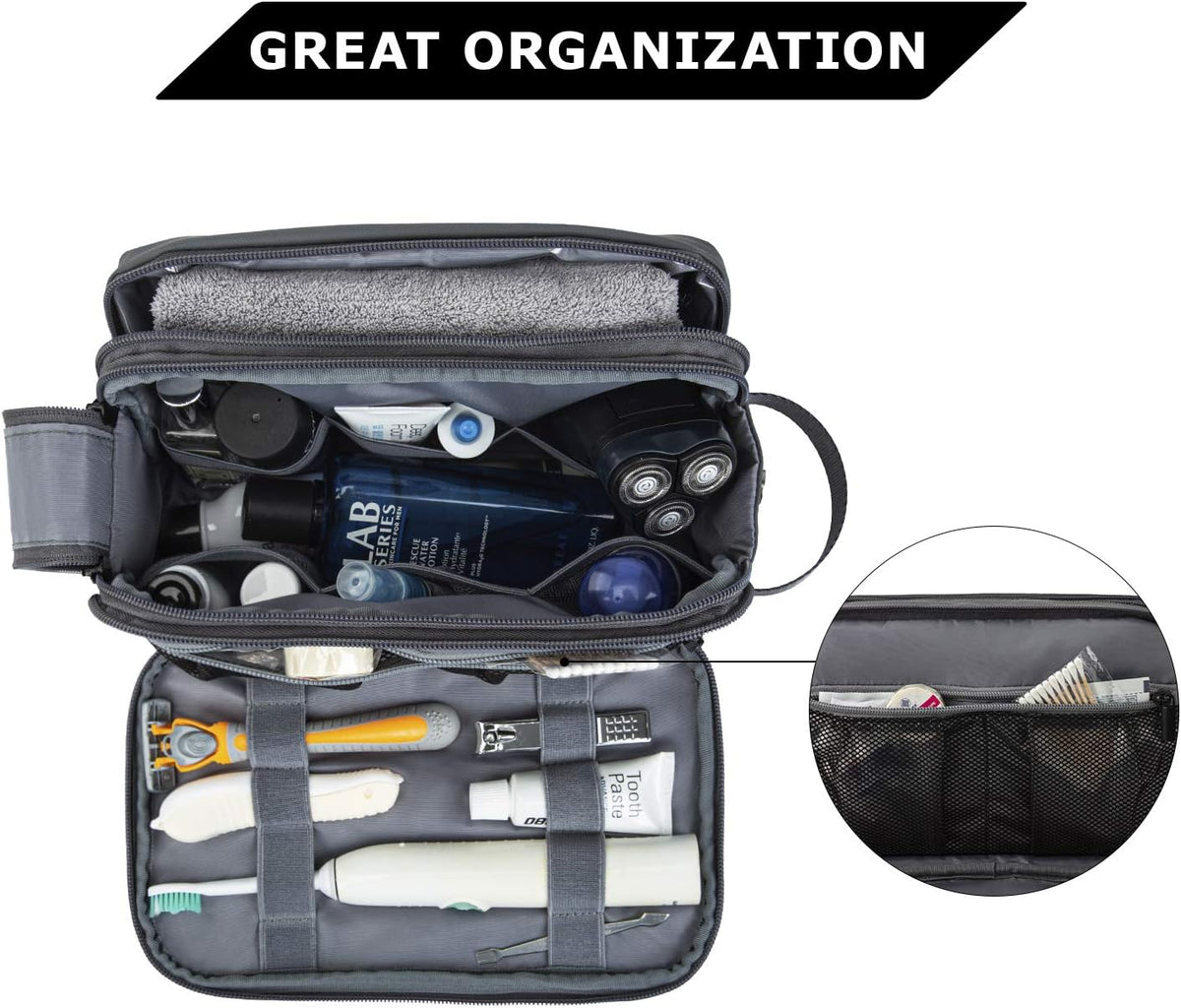 Toiletry Bag for Men, Travel Toiletry Organizer Dopp Kit Water-resistant Shaving Bag for Toiletries Accessories, Door Room Essentials, Black-medium