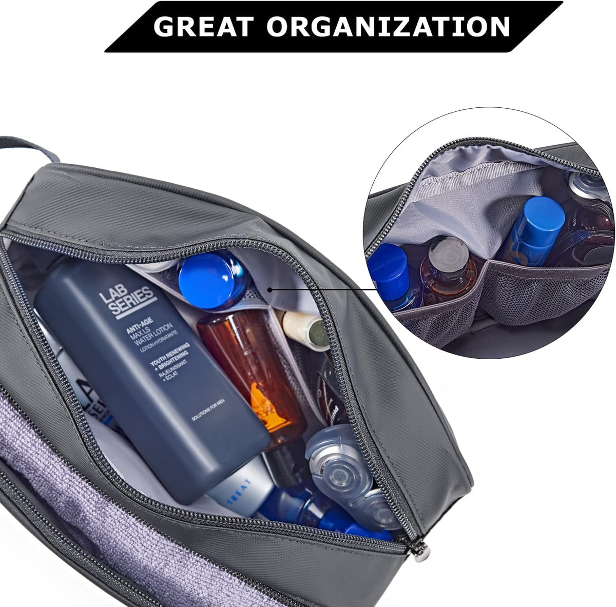 Toiletry Bag for Men, Travel Toiletry Organizer Dopp Kit Water-resistant Shaving Bag for Toiletries Accessories, Door Room Essentials, Black-medium