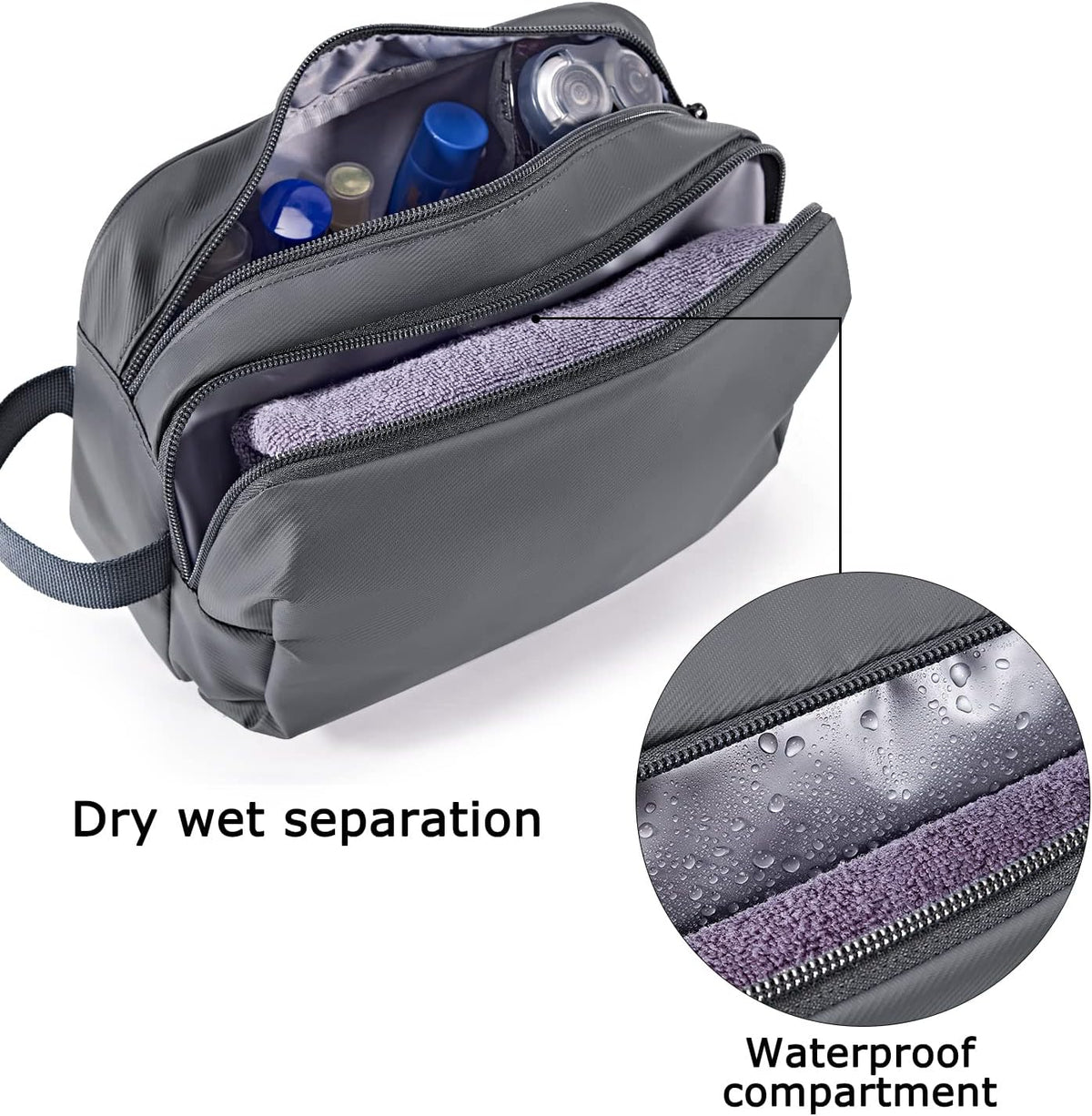 Toiletry Bag for Men, Travel Toiletry Organizer Dopp Kit Water-resistant Shaving Bag for Toiletries Accessories, Door Room Essentials, Black-medium