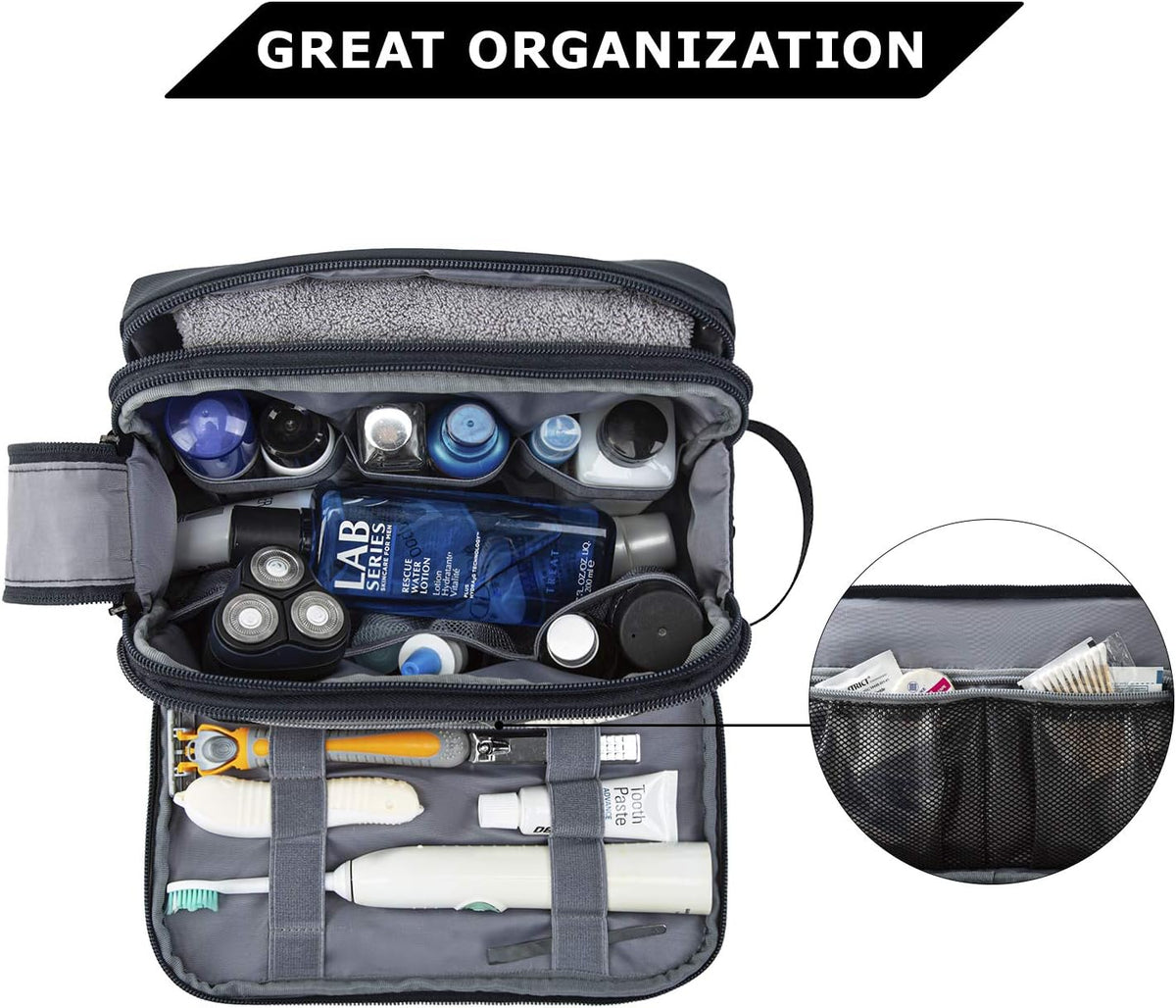 Toiletry Bag for Men, Travel Toiletry Organizer Dopp Kit Water-resistant Shaving Bag for Toiletries Accessories, Door Room Essentials, Black-medium