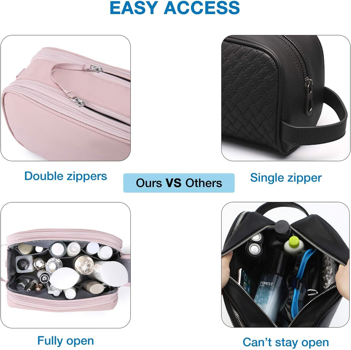 Toiletry Bag for Men, Travel Toiletry Organizer Dopp Kit Water-resistant Shaving Bag for Toiletries Accessories, Door Room Essentials, Black-medium