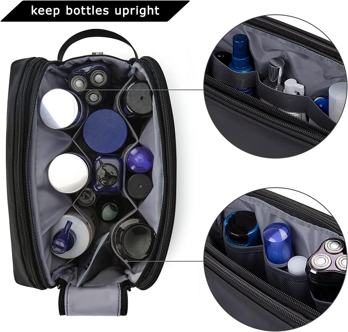 Toiletry Bag for Men, Travel Toiletry Organizer Dopp Kit Water-resistant Shaving Bag for Toiletries Accessories, Door Room Essentials, Black-medium