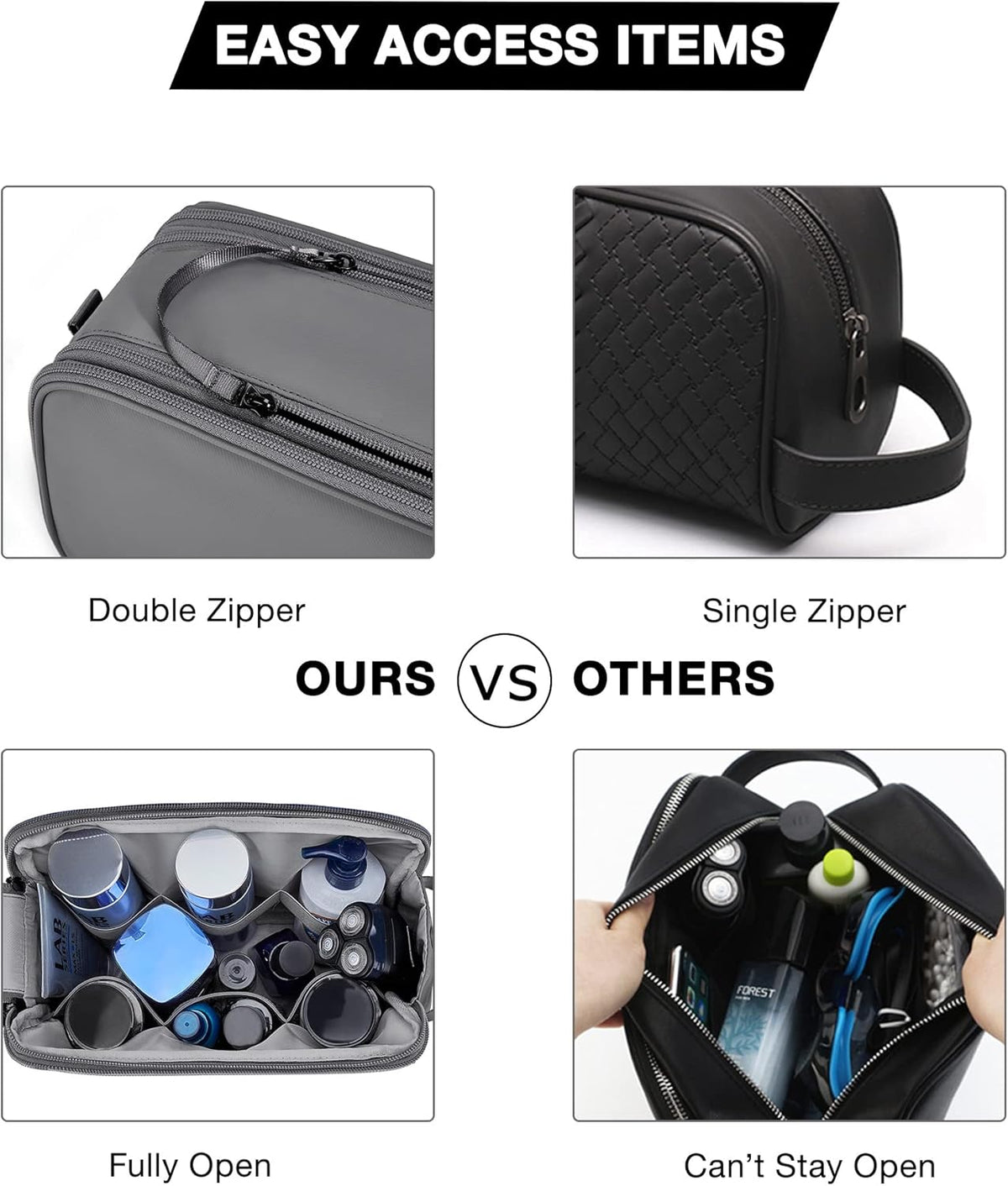 Toiletry Bag for Men, Travel Toiletry Organizer Dopp Kit Water-resistant Shaving Bag for Toiletries Accessories, Door Room Essentials, Black-medium