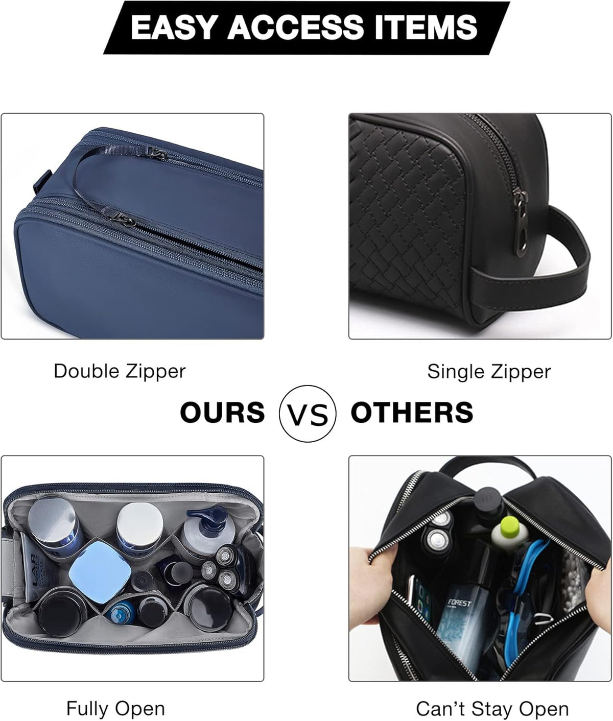 Toiletry Bag for Men, Travel Toiletry Organizer Dopp Kit Water-resistant Shaving Bag for Toiletries Accessories, Door Room Essentials, Black-medium