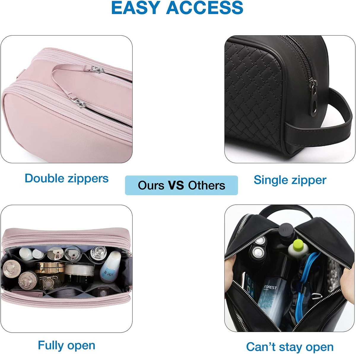Toiletry Bag for Men, Travel Toiletry Organizer Dopp Kit Water-resistant Shaving Bag for Toiletries Accessories, Door Room Essentials, Black-medium