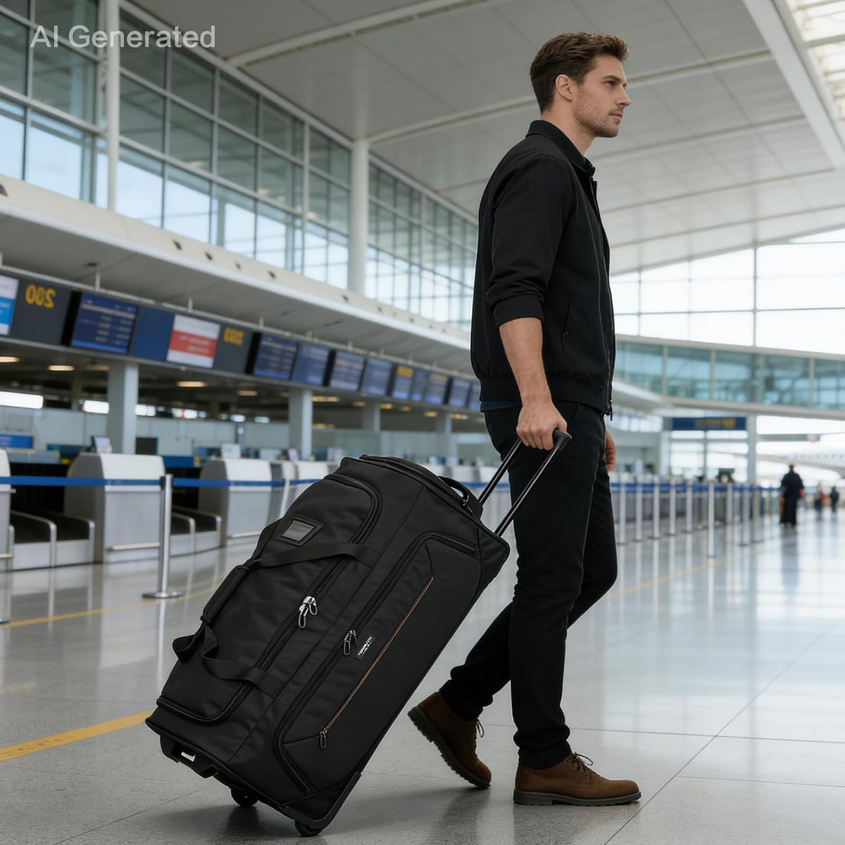 Large Rolling Duffle Bag with Wheels and Handle 85L 29 inch Travel Duffel Bag for Men Women with Shoe Compartment & Wet Pocket, 2 Wheeled Checked Luggage for Business Travel Long Trips, Black