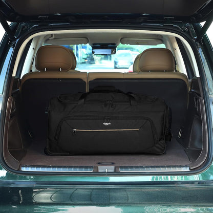 Large Rolling Duffle Bag with Wheels and Handle 85L 29 inch Travel Duffel Bag for Men Women with Shoe Compartment & Wet Pocket, 2 Wheeled Checked Luggage for Business Travel Long Trips, Black