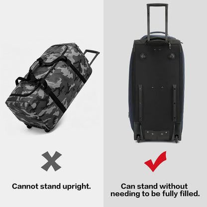 Large Rolling Duffle Bag with Wheels and Handle 85L 29 inch Travel Duffel Bag for Men Women with Shoe Compartment & Wet Pocket, 2 Wheeled Checked Luggage for Business Travel Long Trips, Black