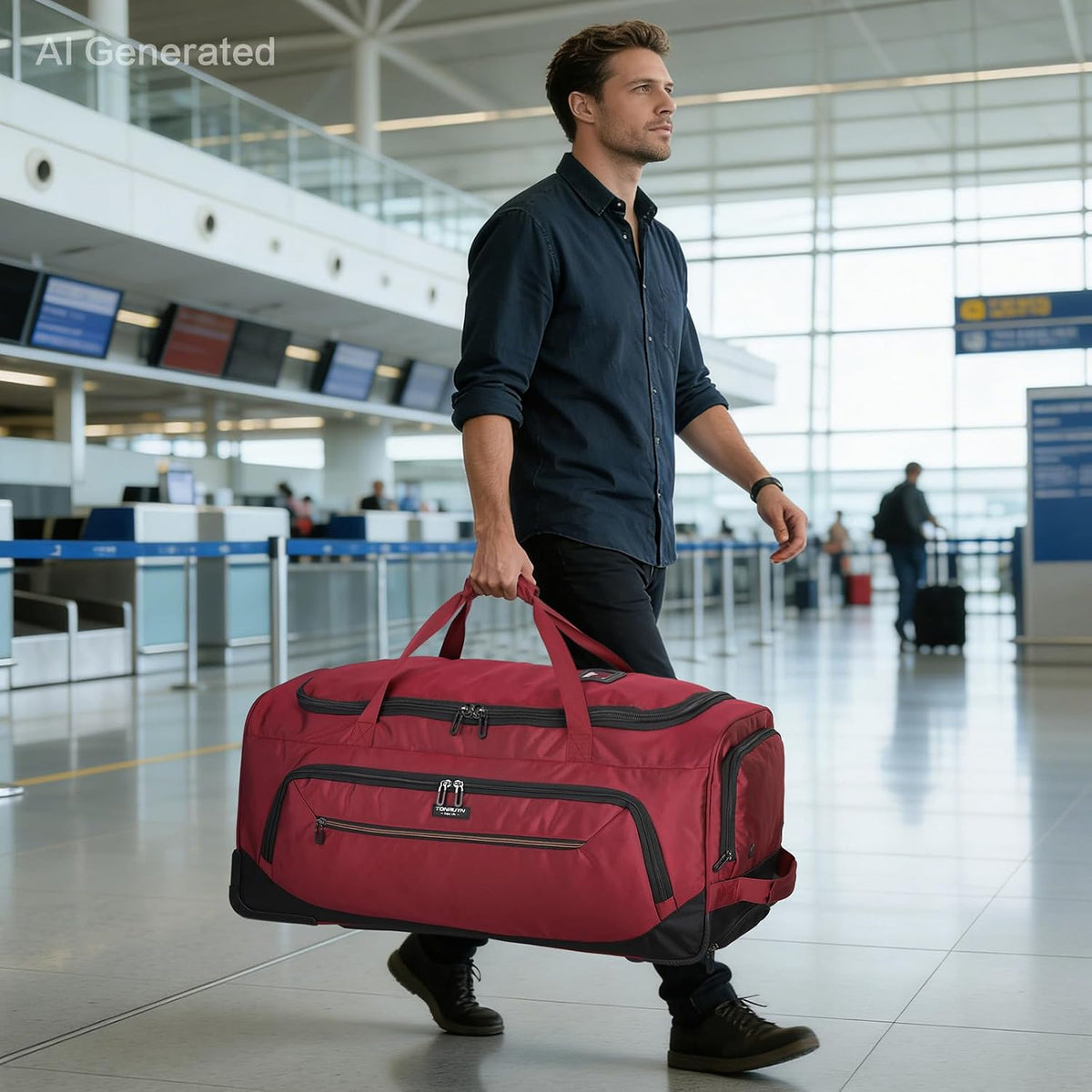 Large Rolling Duffle Bag with Wheels and Handle 85L 29 inch Travel Duffel Bag for Men Women with Shoe Compartment & Wet Pocket, 2 Wheeled Checked Luggage for Business Travel Long Trips, Black