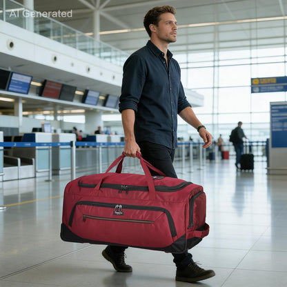 Large Rolling Duffle Bag with Wheels and Handle 85L 29 inch Travel Duffel Bag for Men Women with Shoe Compartment & Wet Pocket, 2 Wheeled Checked Luggage for Business Travel Long Trips, Black