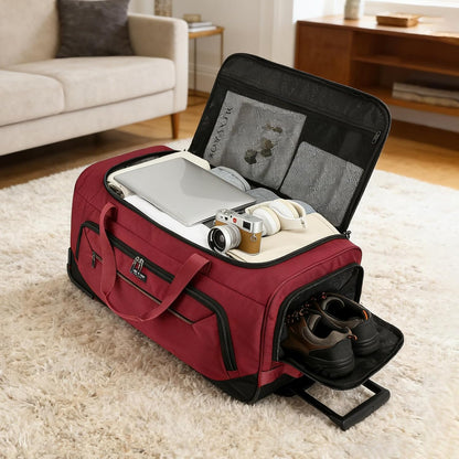 Large Rolling Duffle Bag with Wheels and Handle 85L 29 inch Travel Duffel Bag for Men Women with Shoe Compartment & Wet Pocket, 2 Wheeled Checked Luggage for Business Travel Long Trips, Black