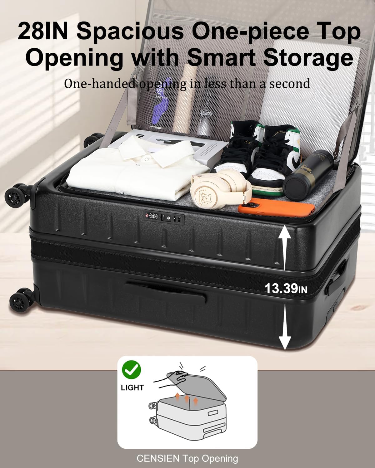 16 Inch Underseat Carry On Luggage Airline Approved, Expandable Lightweight ABS+PC Hard Shell Suitcases with 360° Spinner Wheels, TSA Lock, YKK Zipper, for Business Weekender (White, 1 PC)