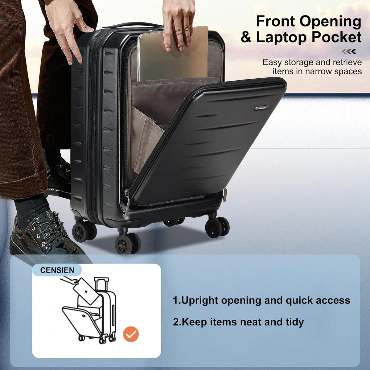 16 Inch Underseat Carry On Luggage Airline Approved, Expandable Lightweight ABS+PC Hard Shell Suitcases with 360° Spinner Wheels, TSA Lock, YKK Zipper, for Business Weekender (White, 1 PC)