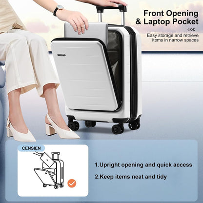 16 Inch Underseat Carry On Luggage Airline Approved, Expandable Lightweight ABS+PC Hard Shell Suitcases with 360° Spinner Wheels, TSA Lock, YKK Zipper, for Business Weekender (White, 1 PC)