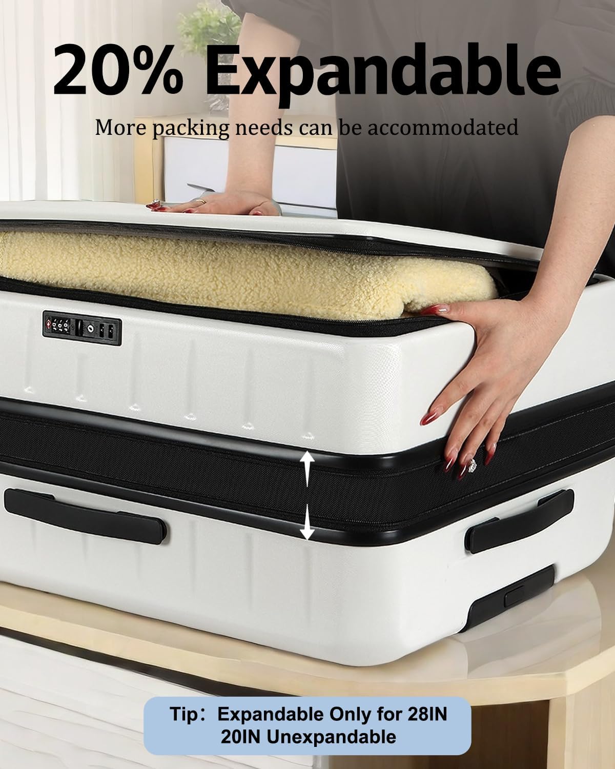 16 Inch Underseat Carry On Luggage Airline Approved, Expandable Lightweight ABS+PC Hard Shell Suitcases with 360° Spinner Wheels, TSA Lock, YKK Zipper, for Business Weekender (White, 1 PC)