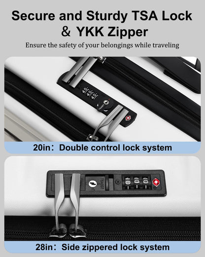 16 Inch Underseat Carry On Luggage Airline Approved, Expandable Lightweight ABS+PC Hard Shell Suitcases with 360° Spinner Wheels, TSA Lock, YKK Zipper, for Business Weekender (White, 1 PC)