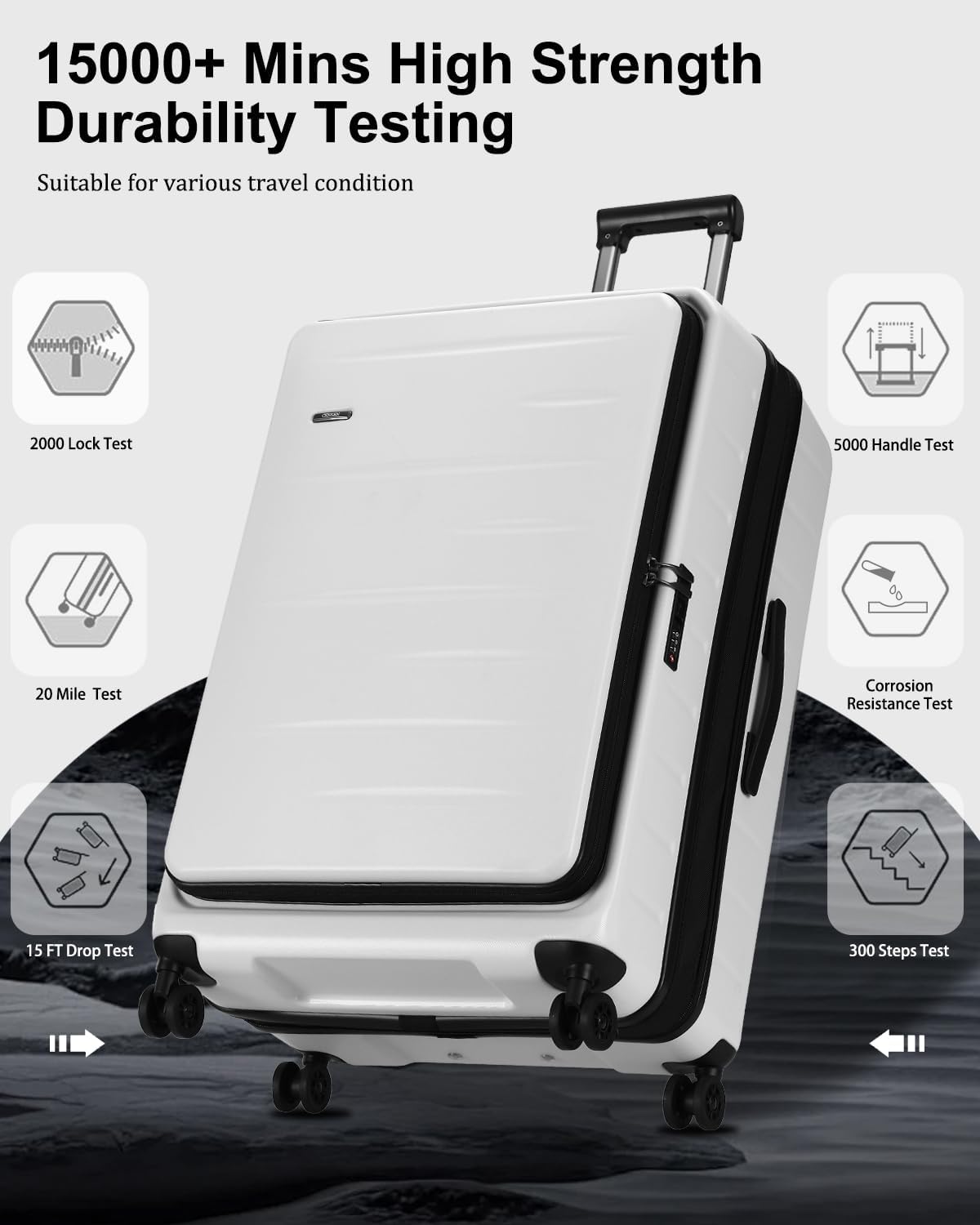 16 Inch Underseat Carry On Luggage Airline Approved, Expandable Lightweight ABS+PC Hard Shell Suitcases with 360° Spinner Wheels, TSA Lock, YKK Zipper, for Business Weekender (White, 1 PC)