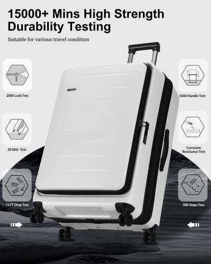 16 Inch Underseat Carry On Luggage Airline Approved, Expandable Lightweight ABS+PC Hard Shell Suitcases with 360° Spinner Wheels, TSA Lock, YKK Zipper, for Business Weekender (White, 1 PC)
