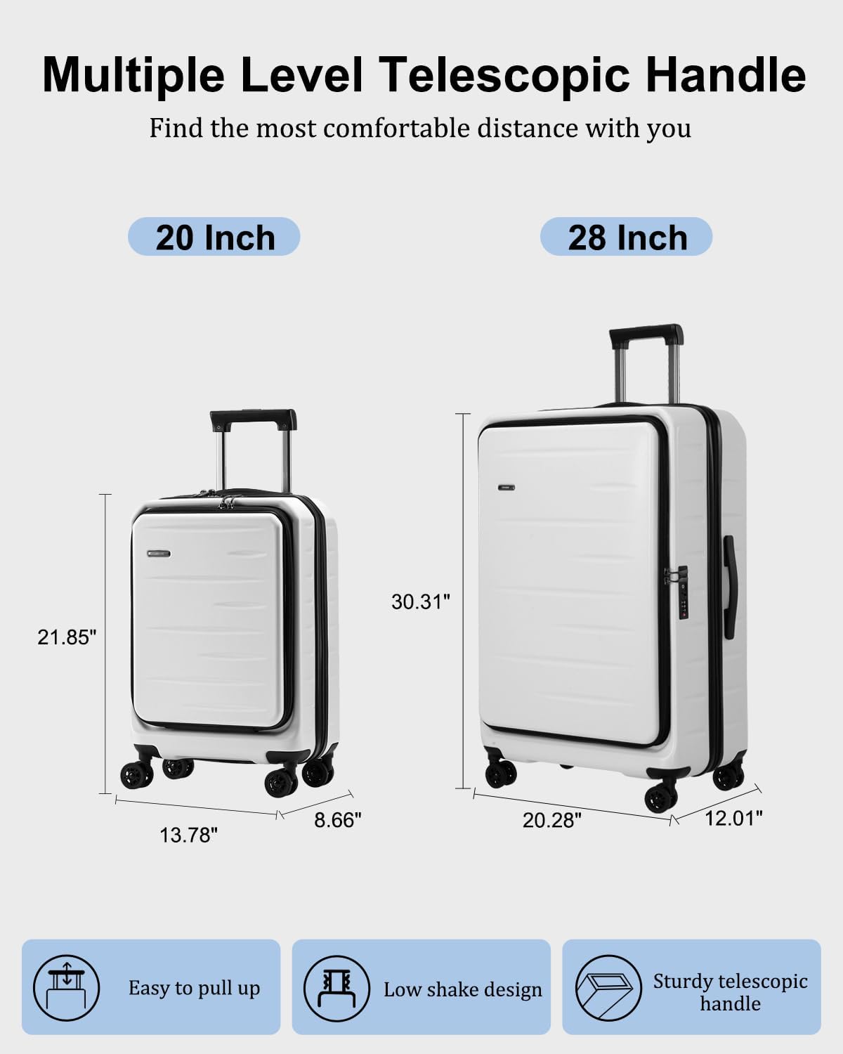 16 Inch Underseat Carry On Luggage Airline Approved, Expandable Lightweight ABS+PC Hard Shell Suitcases with 360° Spinner Wheels, TSA Lock, YKK Zipper, for Business Weekender (White, 1 PC)
